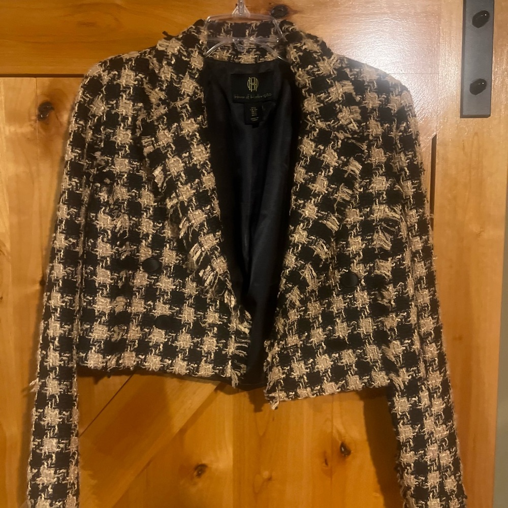 Anne Klein Black and Tan Houndstooth Blazer